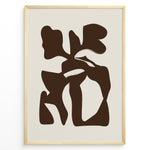 Load image into Gallery viewer, Framed abstract poster with bold brown organic shapes on a beige background in a minimalist modern style.
