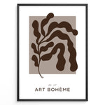 Load image into Gallery viewer, Framed “Art Bohème No.07” poster featuring abstract brown botanical shapes on a taupe background in a minimalist modern style.
