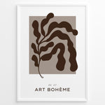 Load image into Gallery viewer, Framed “Art Bohème No.07” poster featuring abstract brown botanical shapes on a taupe background in a minimalist modern style.
