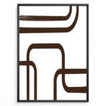 Load image into Gallery viewer, Framed geometric abstract poster with bold brown curved lines on a white background in a minimalist modern style.
