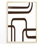 Load image into Gallery viewer, Framed geometric abstract poster with bold brown curved lines on a white background in a minimalist modern style.
