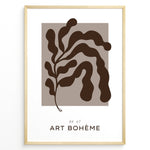 Load image into Gallery viewer, Framed “Art Bohème No.07” poster featuring abstract brown botanical shapes on a taupe background in a minimalist modern style.
