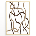 Load image into Gallery viewer, Framed abstract poster with brown and beige curved brushstroke lines on a white background in a minimalist modern design.
