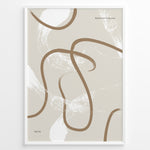 Load image into Gallery viewer, Framed abstract bohemian poster with beige background and smooth brown curved lines with white brush texture, minimalist wall art.
