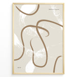 Load image into Gallery viewer, Framed abstract bohemian poster with beige background and smooth brown curved lines with white brush texture, minimalist wall art.
