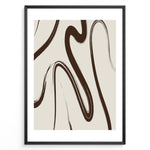 Load image into Gallery viewer, Framed abstract line art poster with fluid brown brush strokes on a light beige background in a minimalist modern style.
