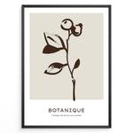 Load image into Gallery viewer, Framed minimalist botanical poster with dark brown hand-drawn plant on a beige background and the word “Botanique” written below.

