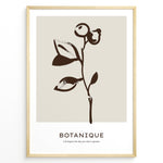 Load image into Gallery viewer, Framed minimalist botanical poster with dark brown hand-drawn plant on a beige background and the word “Botanique” written below.
