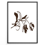 Load image into Gallery viewer, Framed minimalist botanical poster featuring abstract brown flower and leaf line art on a clean white background.
