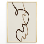 Load image into Gallery viewer, Framed minimalist abstract poster featuring fluid brown and beige curved lines on a soft neutral background.
