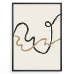 Load image into Gallery viewer, Framed minimalist abstract poster with black and beige curved lines on a light cream background.
