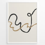 Load image into Gallery viewer, Framed minimalist abstract poster with black and beige curved lines on a light cream background.
