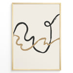 Load image into Gallery viewer, Framed minimalist abstract poster with black and beige curved lines on a light cream background.
