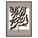 Load image into Gallery viewer, Minimalist abstract brown leaf wall art print in black frame on beige background.
