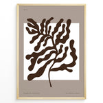 Load image into Gallery viewer, Minimalist abstract brown leaf wall art print in black frame on beige background.
