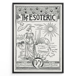 Load image into Gallery viewer, Vintage black and white esoteric art print featuring a woman, sun, and globe in a black frame.
