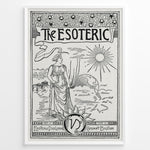 Load image into Gallery viewer, Vintage black and white esoteric art print featuring a woman, sun, and globe in a black frame.
