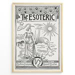 Load image into Gallery viewer, Vintage black and white esoteric art print featuring a woman, sun, and globe in a black frame.
