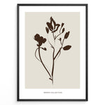 Load image into Gallery viewer, Framed Jardin Collection poster with minimalist brown floral line art on a beige background and white border.
