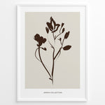 Load image into Gallery viewer, Framed Jardin Collection poster with minimalist brown floral line art on a beige background and white border.
