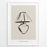 Load image into Gallery viewer, Framed minimalist poster featuring a hand-drawn lamp line art illustration in brown on a beige background from the Line Art Collection.
