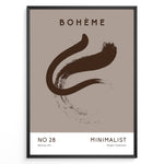Load image into Gallery viewer, Framed Bohème minimalist poster featuring a brown abstract brushstroke design on a taupe background with modern typography.
