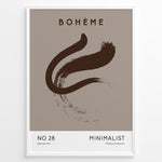 Load image into Gallery viewer, Framed Bohème minimalist poster featuring a brown abstract brushstroke design on a taupe background with modern typography.

