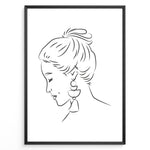 Load image into Gallery viewer, Minimalist black and white line art portrait of a woman with tassel earrings in a modern frame

