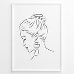 Load image into Gallery viewer, Minimalist black and white line art portrait of a woman with tassel earrings in a modern frame
