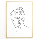 Load image into Gallery viewer, Minimalist black and white line art portrait of a woman with tassel earrings in a modern frame
