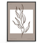 Load image into Gallery viewer, Framed minimalist botanical line art poster featuring abstract brown leaf illustration on taupe and white background.
