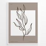 Load image into Gallery viewer, Framed minimalist botanical line art poster featuring abstract brown leaf illustration on taupe and white background.
