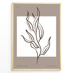 Load image into Gallery viewer, Framed minimalist botanical line art poster featuring abstract brown leaf illustration on taupe and white background.
