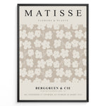 Load image into Gallery viewer, Framed Matisse Flowers &amp; Plants poster featuring beige and cream floral pattern with Berggruen &amp; Cie text at the bottom.
