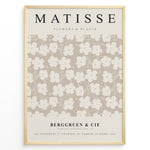 Load image into Gallery viewer, Framed Matisse Flowers &amp; Plants poster featuring beige and cream floral pattern with Berggruen &amp; Cie text at the bottom.
