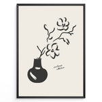 Load image into Gallery viewer, Minimalist black and white floral vase wall art print with brushstroke flowers in a modern frame.
