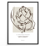 Load image into Gallery viewer, Framed Artichaut poster with minimalist brown line art of an artichoke flower on a beige square background, from Le Jardin Fleurí Collection.
