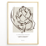 Load image into Gallery viewer, Framed Artichaut poster with minimalist brown line art of an artichoke flower on a beige square background, from Le Jardin Fleurí Collection.

