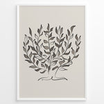 Load image into Gallery viewer, Framed minimalist botanical poster with abstract hand-drawn leaves in brown and black tones on a light beige background.
