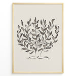 Load image into Gallery viewer, Framed minimalist botanical poster with abstract hand-drawn leaves in brown and black tones on a light beige background.
