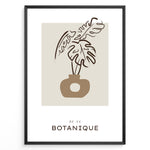 Load image into Gallery viewer, Framed “Botanique No.04” poster with abstract brown vase and plant leaf design on a beige background in a minimalist art style.
