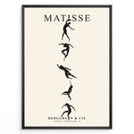 Load image into Gallery viewer, Framed Matisse art poster with black dancing silhouettes arranged vertically on a beige background.
