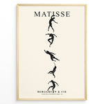 Load image into Gallery viewer, Framed Matisse art poster with black dancing silhouettes arranged vertically on a beige background.

