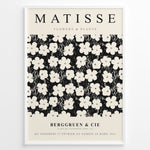 Load image into Gallery viewer, Framed Matisse Flowers &amp; Plants art poster with black and white floral pattern and minimalist typography.
