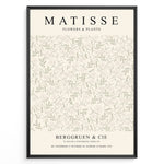 Load image into Gallery viewer, Framed Matisse Flowers &amp; Plants poster with light botanical line art in green and beige tones on a minimalist background.
