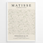 Load image into Gallery viewer, Framed Matisse Flowers &amp; Plants poster with light botanical line art in green and beige tones on a minimalist background.
