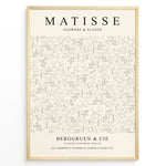 Load image into Gallery viewer, Framed Matisse Flowers &amp; Plants poster with light botanical line art in green and beige tones on a minimalist background.
