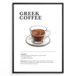 Load image into Gallery viewer, Greek coffee recipe poster featuring a glass cup of traditional briki-made coffee.
