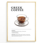 Load image into Gallery viewer, Greek coffee recipe poster featuring a glass cup of traditional briki-made coffee.
