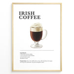 Load image into Gallery viewer, Irish coffee recipe poster with a glass of hot coffee topped with whipped cream.
